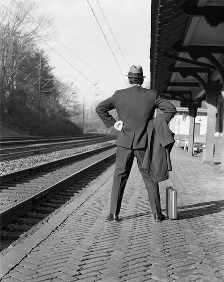 And I never missed a train again... 1950's man waiting for a train