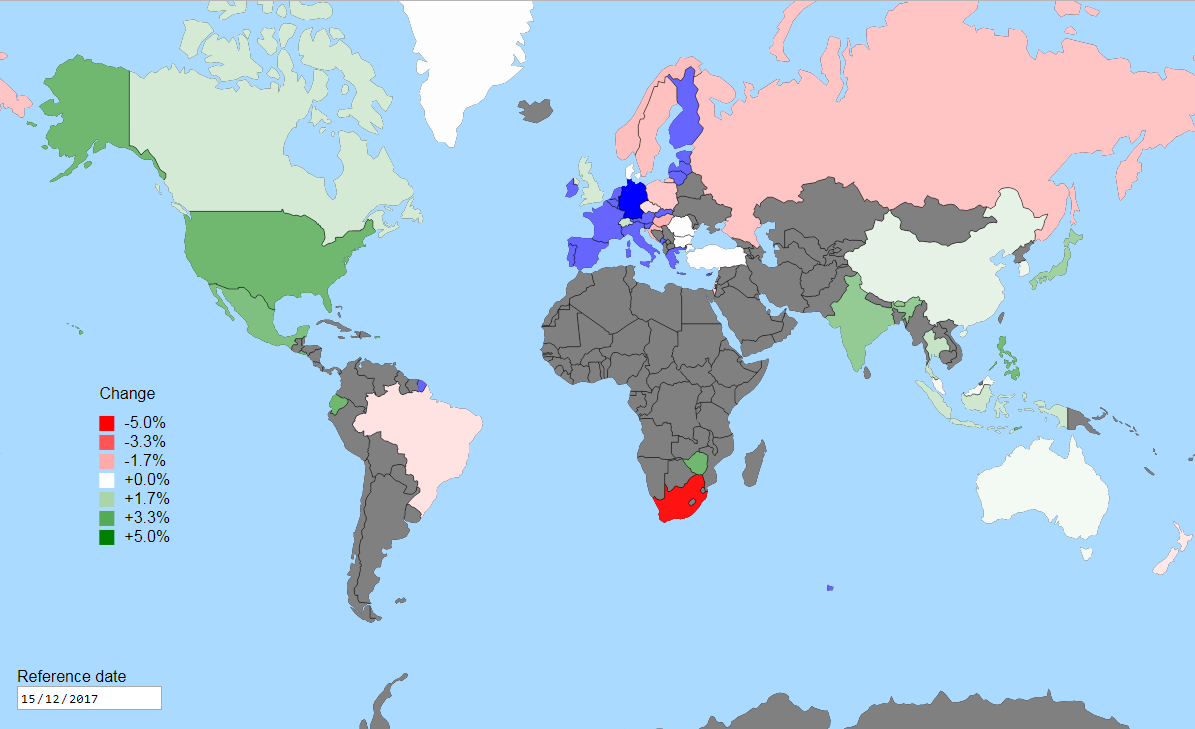 World map of currency strength changes - end product